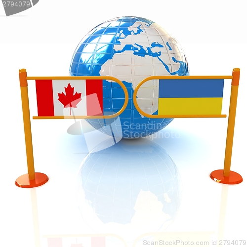 Image of Three-dimensional image of the turnstile and flags of Canada and