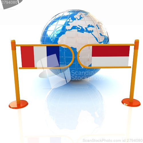 Image of Three-dimensional image of the turnstile and flags of France and