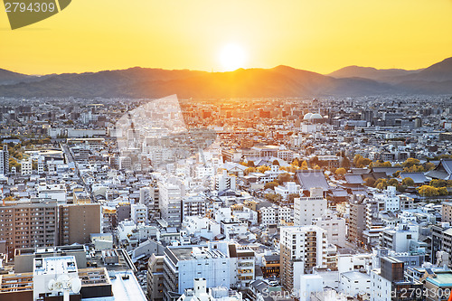 Image of Sunset over Kyoto City in Japan. 
