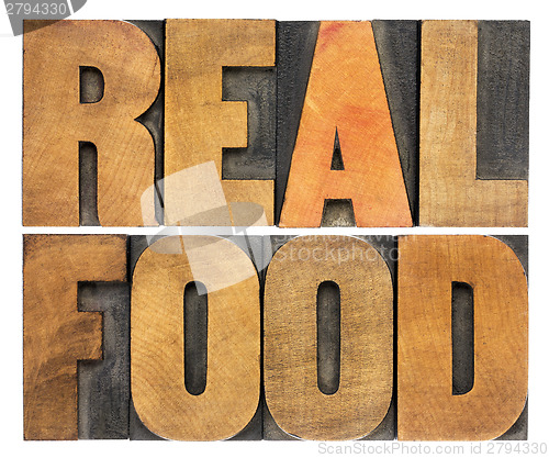Image of real food in wood type