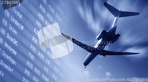 Image of  airliner landing at dusk