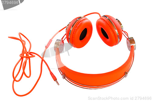 Image of Bright colored orange headphones isolated 