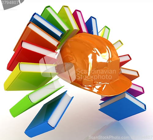 Image of Colorful books like the rainbow and hard hat 