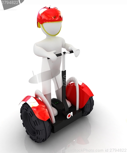 Image of 3d white person riding on a personal and ecological transport