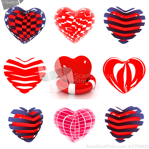 Image of Set of 3d beautiful red heart