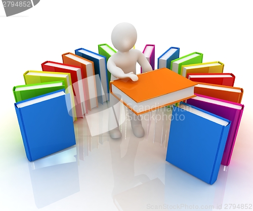 Image of 3d white man with and books 