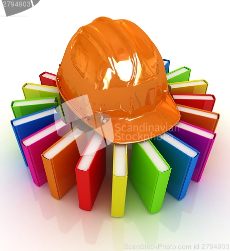 Image of Colorful books and hard hat 
