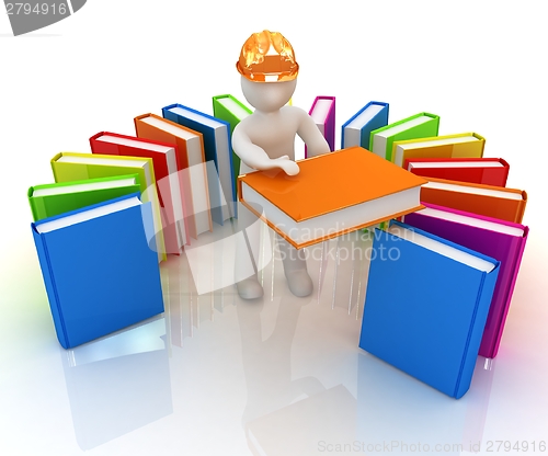 Image of 3d white man in a hard hat with best technical literature 