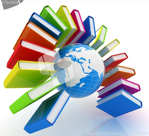 Image of Colorful books like the rainbow and earth 