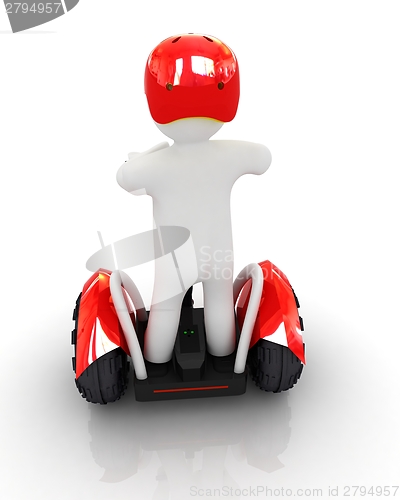 Image of 3d white person riding on a personal and ecological transport