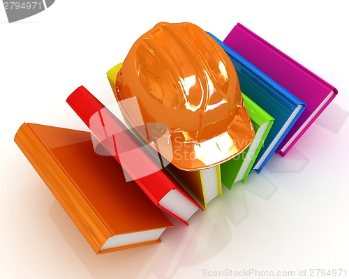 Image of Colorful books and hard hat 