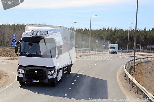 Image of Test Driving a White Renault Range T Long Haulage Truck