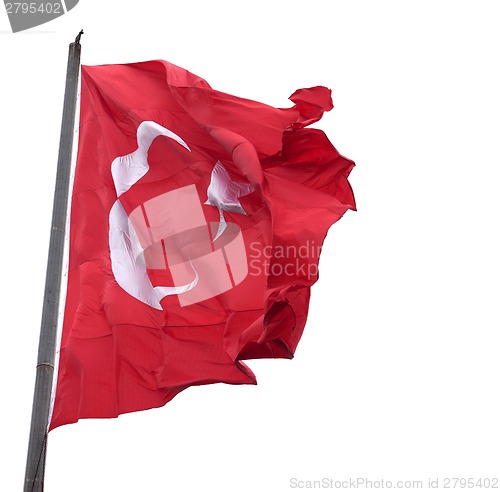 Image of Waving flag of Turkey with flagpole