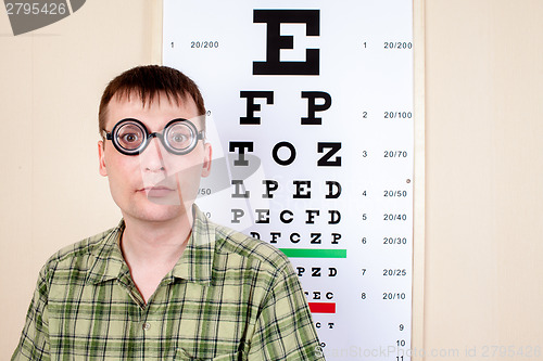 Image of Funny manwearing spectacles in an office at the doctor