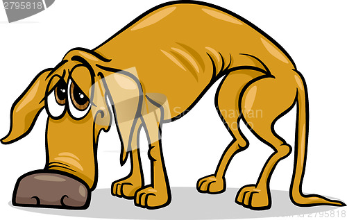 Image of sad homeless dog cartoon illustration