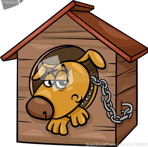 Image of sad dog in kennel cartoon illustration