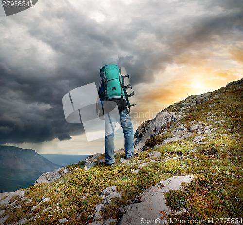 Image of Backpacker in mountains