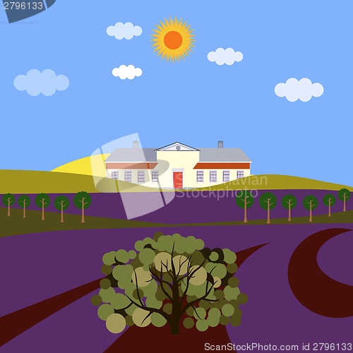 Image of  mansion in a flower field