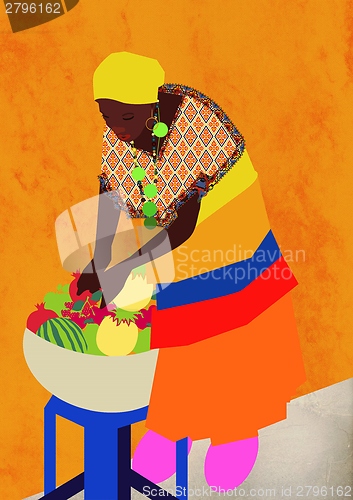 Image of A woman and a bowl of fruit 