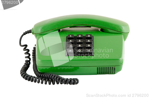 Image of green house phone black buttons isolated on white 