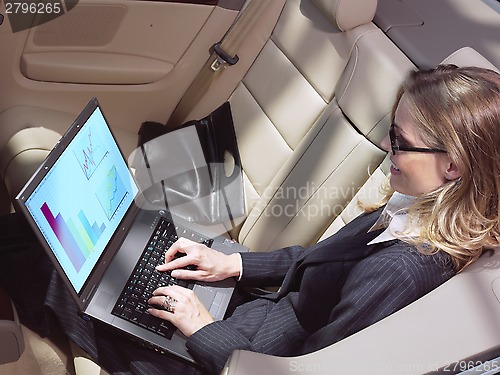 Image of busy businesswoman with laptop