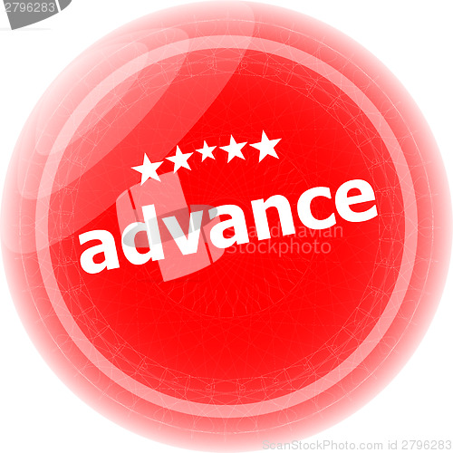 Image of advance word red stickers, icon button, business concept