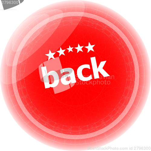 Image of back word on red stickers button, label