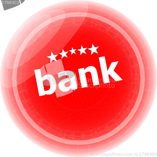 Image of back word on stickers red button, business label