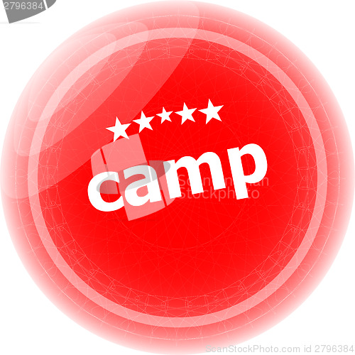 Image of camp word stickers red button, web icon button