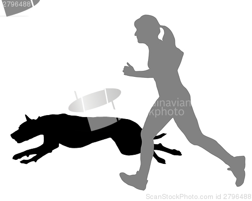 Image of Woman jogs with dog