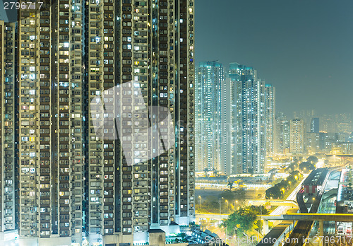 Image of Apartment block in Hong Kong at night