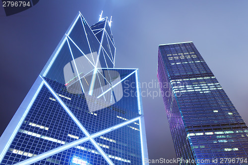 Image of Modern skyscraper at night