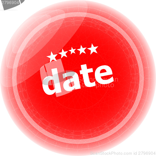 Image of date word red web button, label, icon