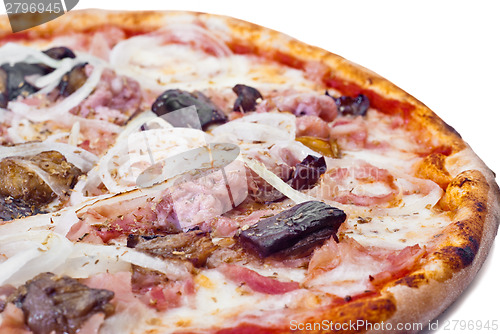 Image of home pizza with sausage and eggplant