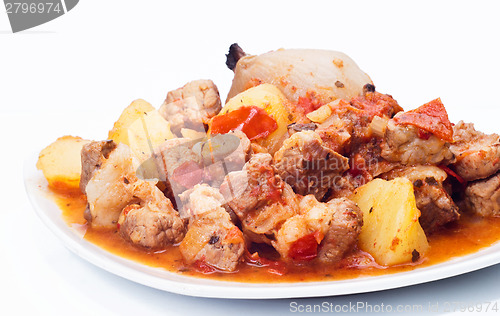 Image of beef stew, potatoes and onion