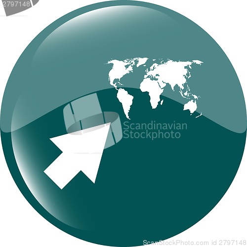 Image of arrow sign icon with world map sign. Arrows symbol. Icon for App. Web button