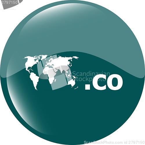 Image of Domain CO sign icon. Top-level internet domain symbol with world map