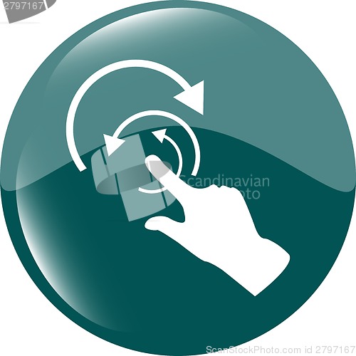 Image of hand and abstract arrow web app button, web icon