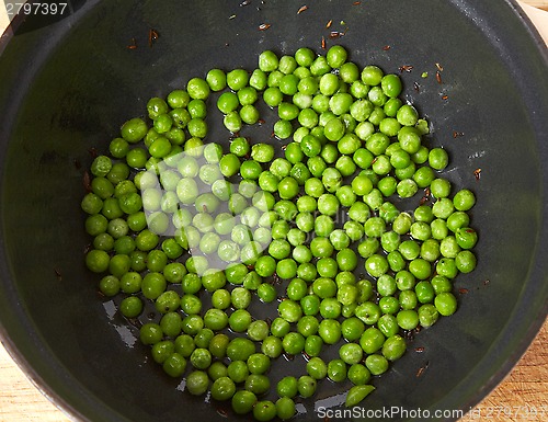 Image of Green peas in a pan