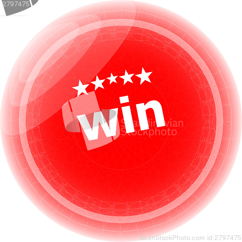 Image of win on red rubber stamp over a white background