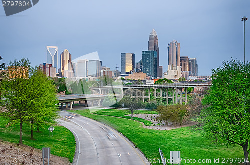 Image of early cloudy morning over charlotte skyline in north carolina