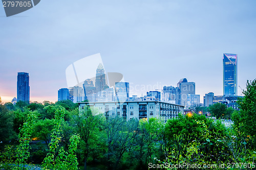 Image of early cloudy morning over charlotte skyline in north carolina