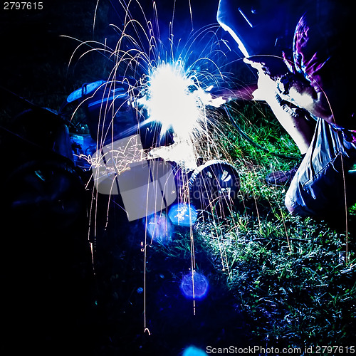 Image of welder working on fixing industrial equipment