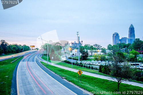 Image of early cloudy morning over charlotte skyline in north carolina