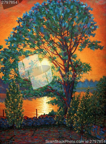 Image of tree on sundown sun