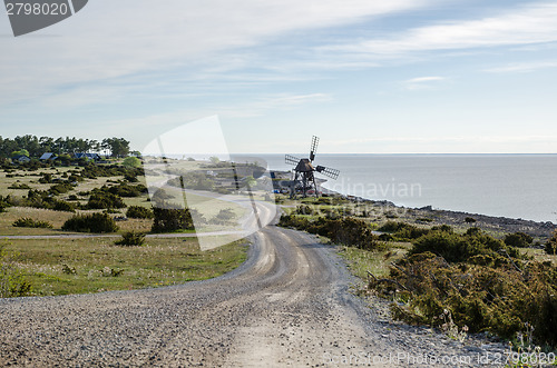 Image of Old windmill by the coast of the swedish island Oland