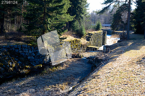 Image of abandoned channel ancient canal in the woods