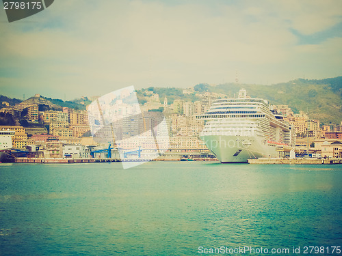 Image of Retro look View of Genoa Italy from the sea