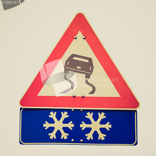 Image of Retro look Slippery road sign