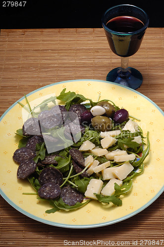 Image of Italian food with red wine